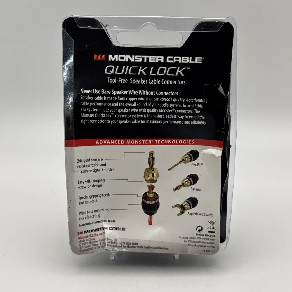 Monster Cable Quick Lock Bananas Speaker Cable Connectors NEW